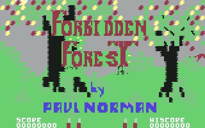 Startscreen von Forbidden Forest (C64, 1983, Cosmi)